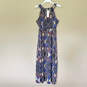 NWT Sleeveless L Maxi Dress Stretchy Slinky Modest Blue Boho Date Night Church